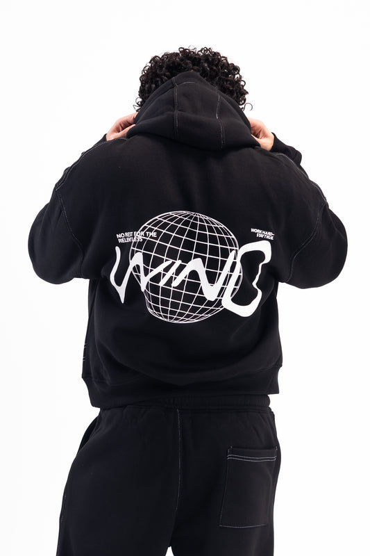 STITCHED JET BLACK HOODIE
