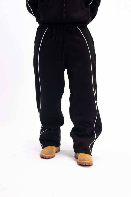 JET BLACK PIPED PANTS