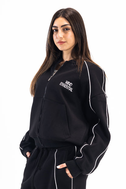 JET BLACK PIPED JACKET