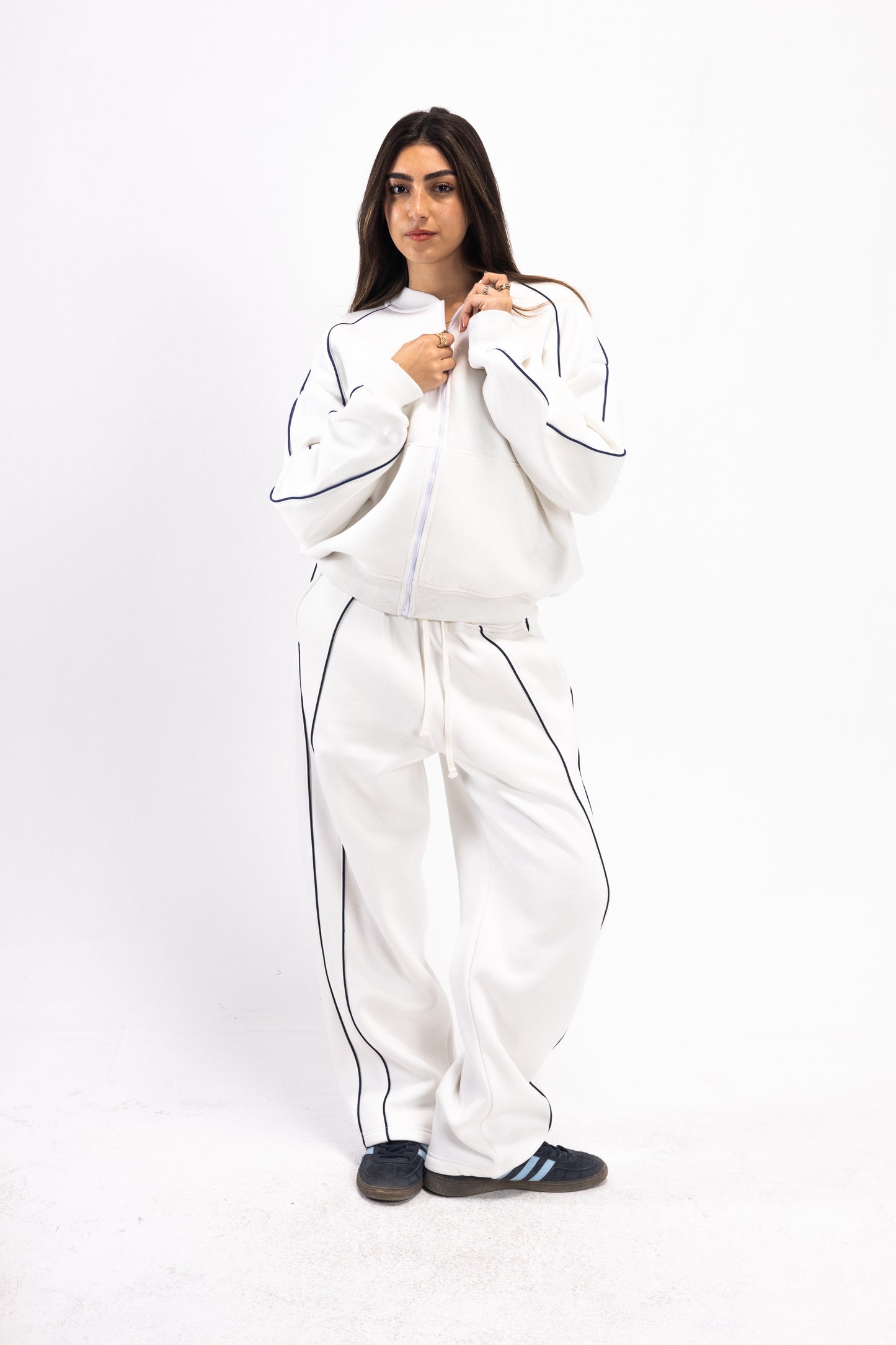 WHITE PIPED SUIT