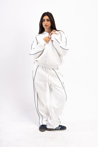 WHITE PIPED SUIT