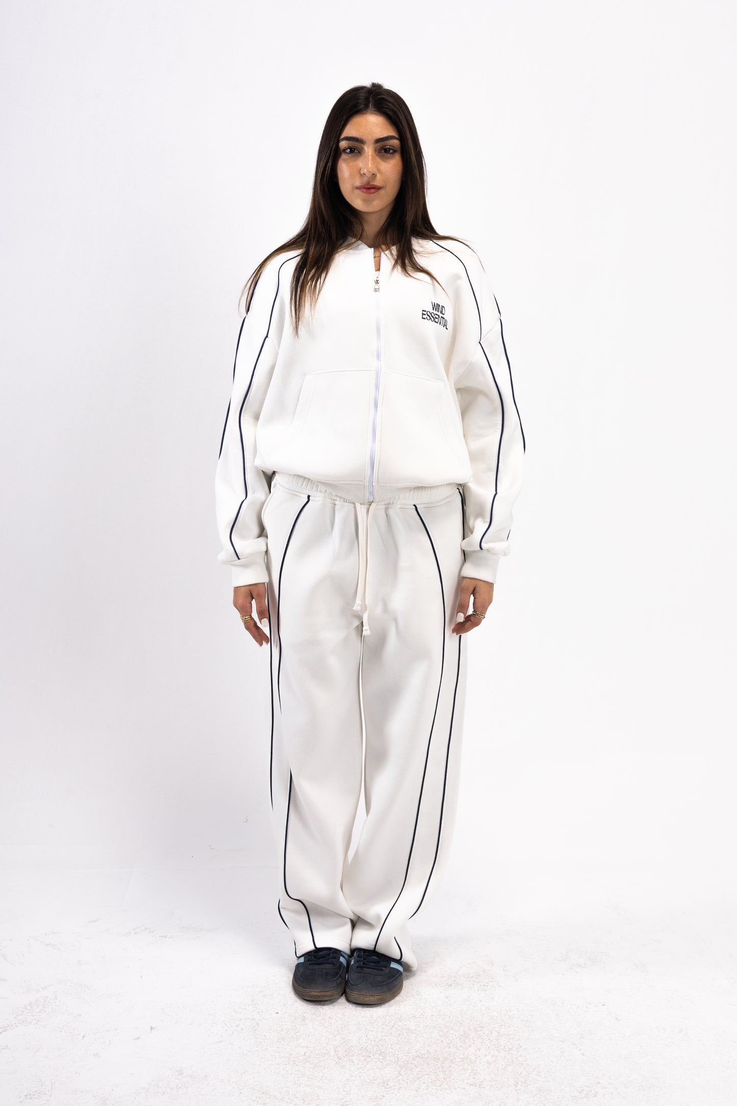 WHITE PIPED SUIT