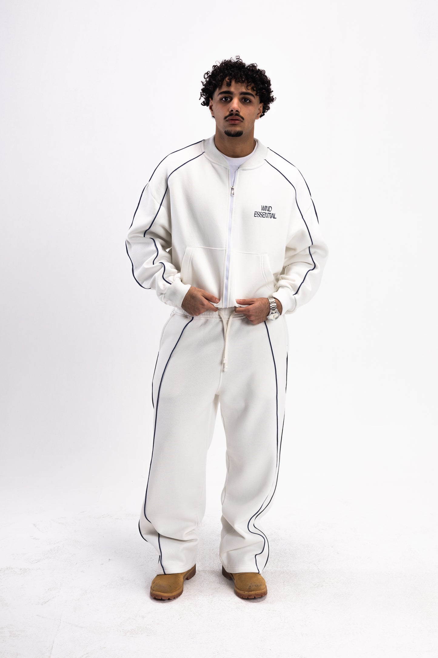 WHITE PIPED SUIT