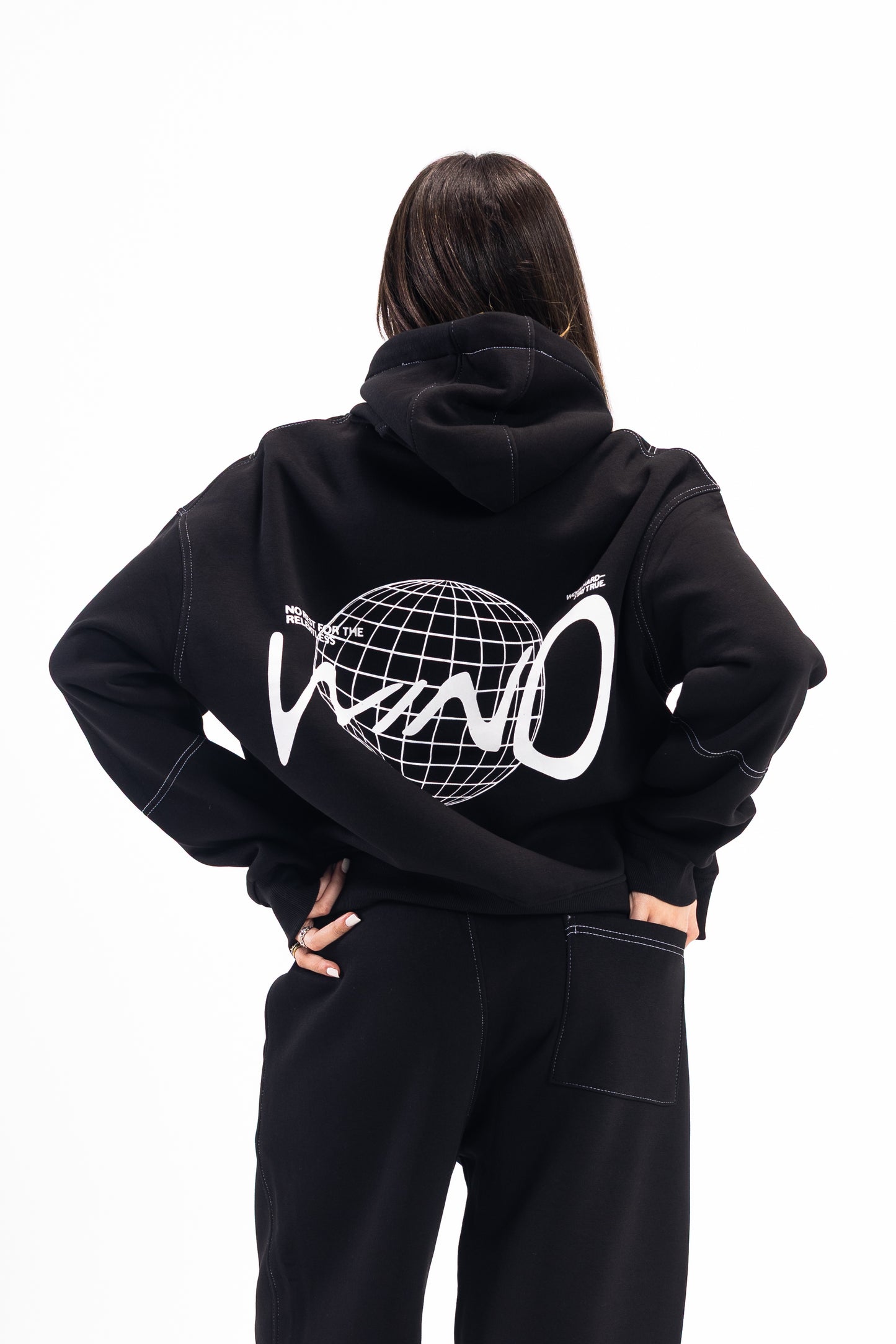 STITCHED JET BLACK HOODIE