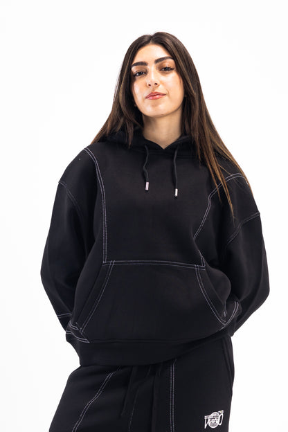 STITCHED JET BLACK HOODIE