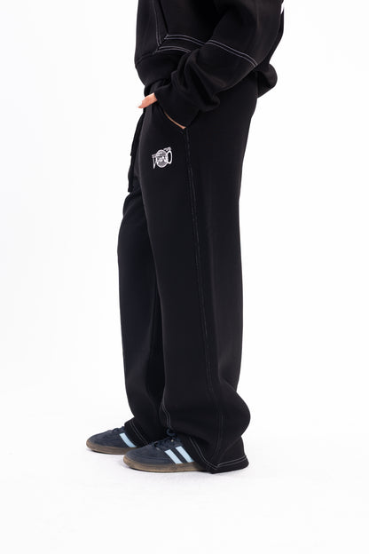 STITCHED JET BLACK PANTS