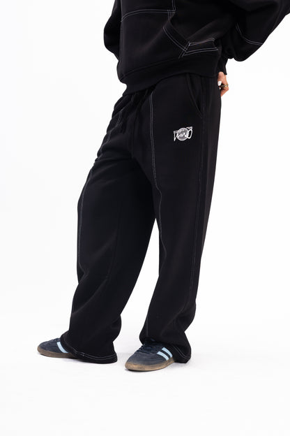 STITCHED JET BLACK PANTS