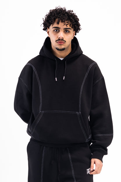 STITCHED JET BLACK HOODIE