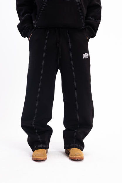 STITCHED JET BLACK PANTS