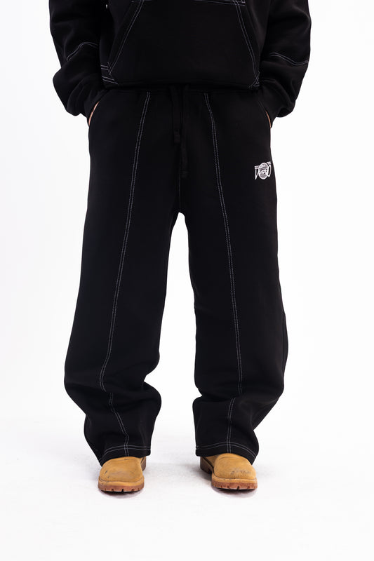 STITCHED JET BLACK PANTS