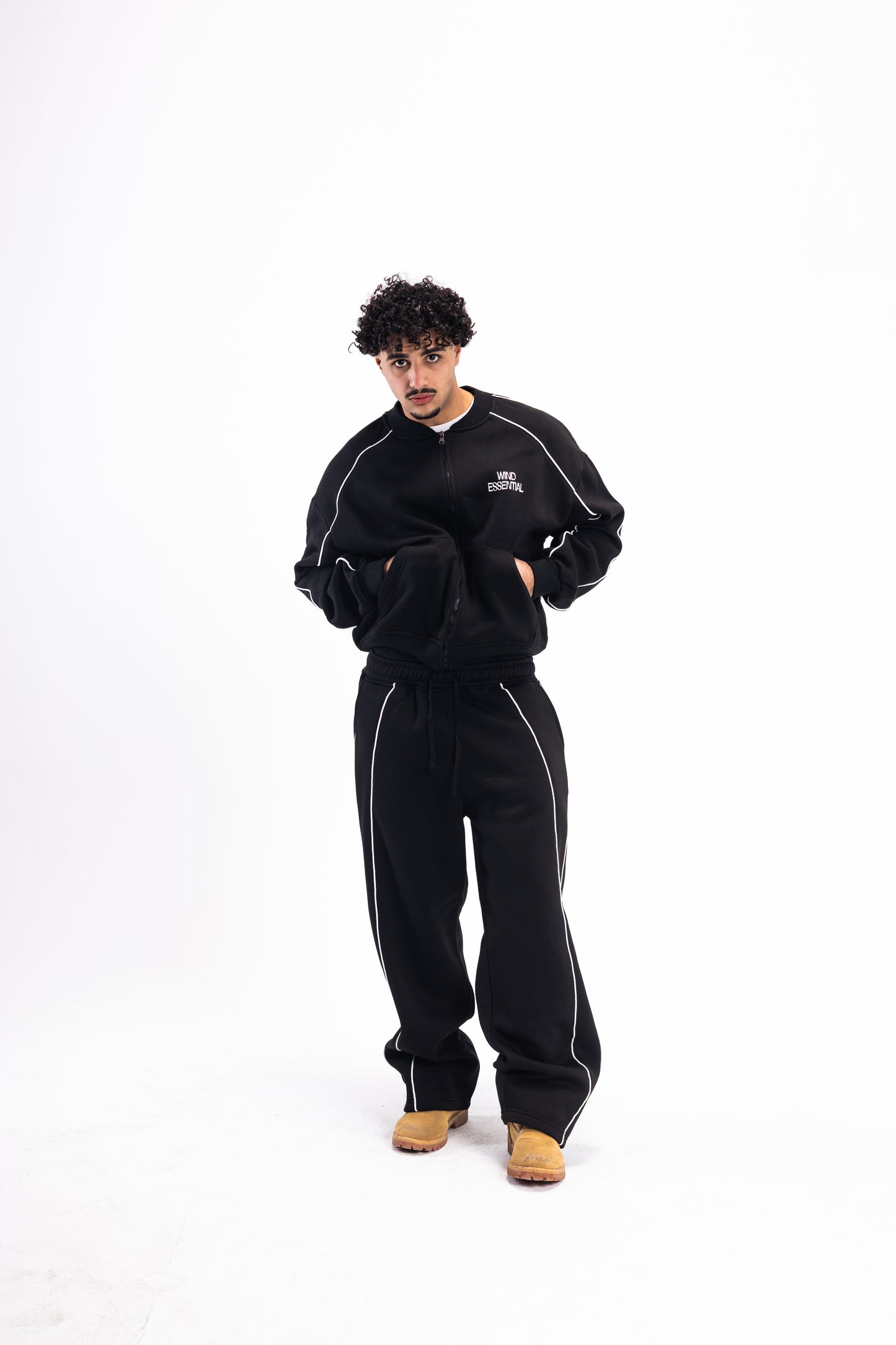 JET BLACK PIPED SUIT